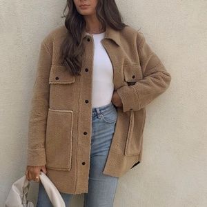 Double faced overshirt shacket fleece